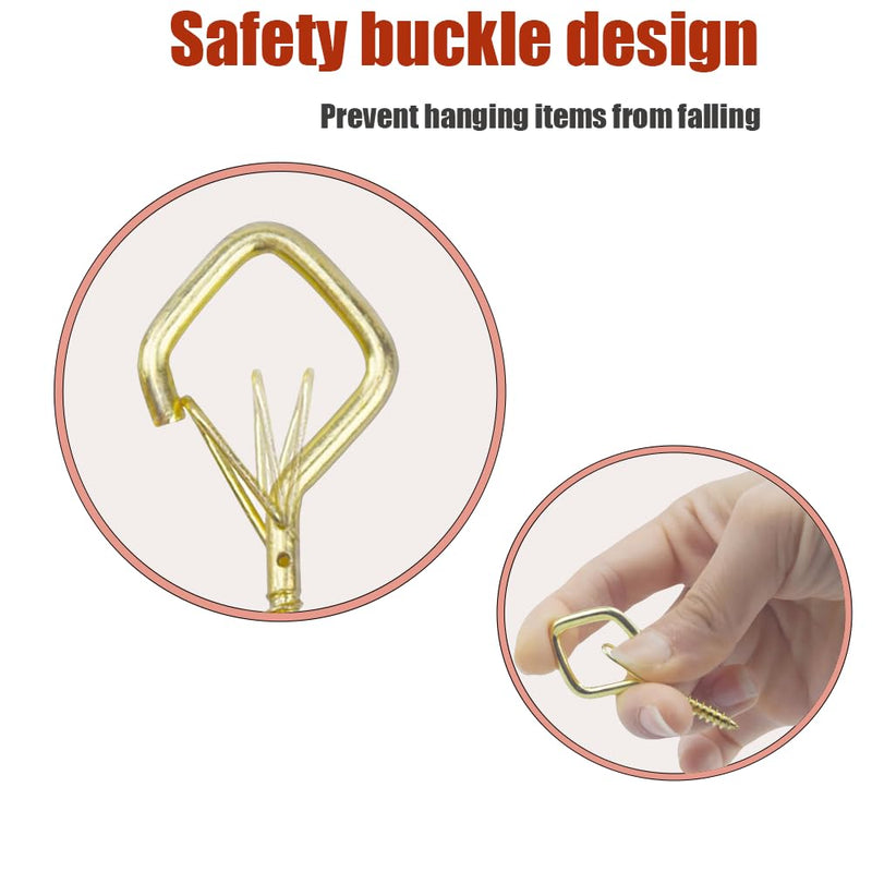 52-Pack Heavy-Duty Golden Screw Eye Hooks with Safety Clips | Metal Ceiling Hooks for Hanging Plants, Wind Chimes, Bird Feeders & Indoor/Outdoor Lights Gold 52Pcs