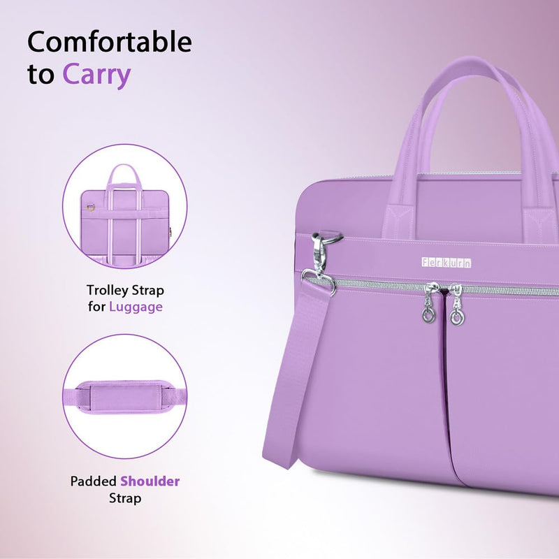 Ferkurn Laptop Bag Case Women Men Computer Bag for MacBook/HP/LG/Dell/ASUS, Shoulder Strap Carrying Briefcase Messenger Bag, Purple, 17-17.3 Inch