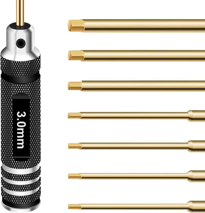 Hex Driver Set Hex Allen Screwdriver Kit 0.9mm 1.27mm 1.3mm 1.5mm 2.0mm 2.5mm 3.0mm Allen Wrench Set Titanium Hexagon Screwdriver RC Tools Kit for RC Car Drone Multi-Axis Helicopter Models(7pcs) 7pcs Screwdrivers