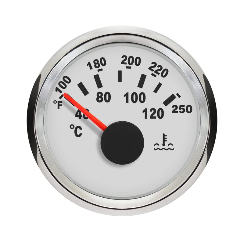 ELING 2" Auto Marine Water Temp Gauge Kit Temperature Gauge 40-120℃ 52mm Diameter 12V 24V with Red Backlight for Tractor Vessels White+Stainless Steel pointer
