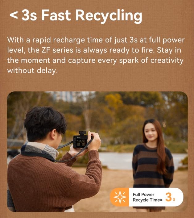 ZF08 Camera Flash - 440 Full Power Flashes/GN16 ISO200 0.5m/Type-C Charge/470mAh/3s Recycle Time/5 Power Levels/Mini Flash Compatible with Sony ZV-E10 ZV1 a7CII a7IV Ricoh GRIII etc. (Black) Black