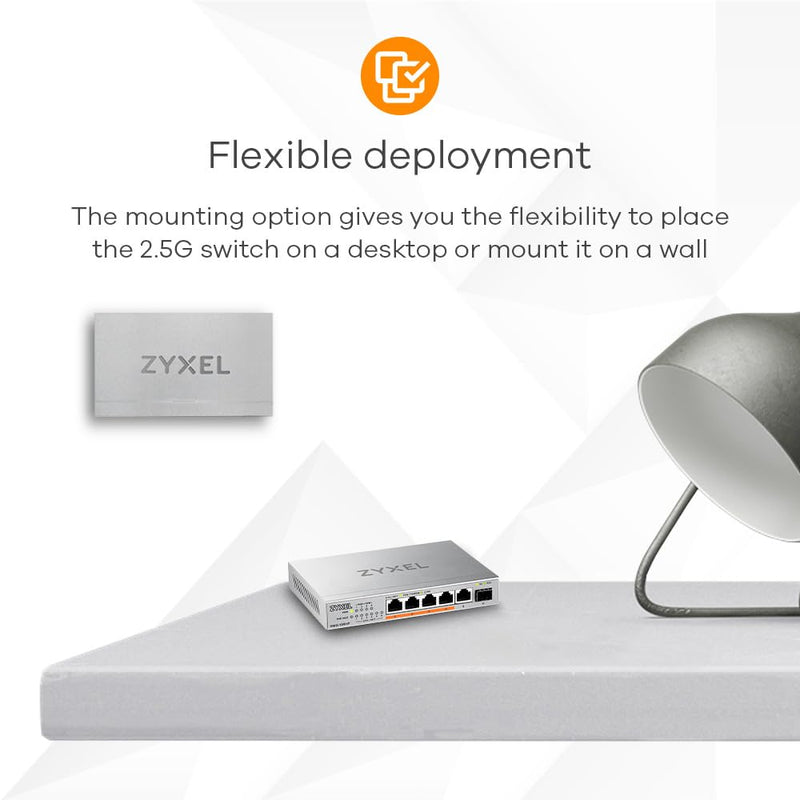 Zyxel 5-Port 2.5G Multi-Gig Unmanaged Switch | 1 x 10G SFP+ | Desktop or Wall Mount [XMG-105] 5-Port | 1x SFP+