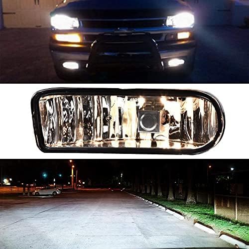 PIT66 Fog Lights, Compatible with 1999-2002 Chevy Silverado 1500 2500/01-02 Silverado 1500HD 2500HD 3500/00-06 Tahoe Suburban 1500 2500 Fog Light Assembly Driver & Passenger Side Clear Silverado 1500 2500 1999-2002