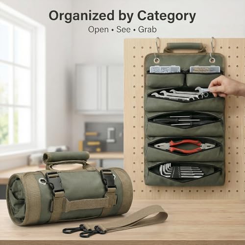Roll Up Tool Bag, 6-Pocket Tool Organizer for Garage & Workshop