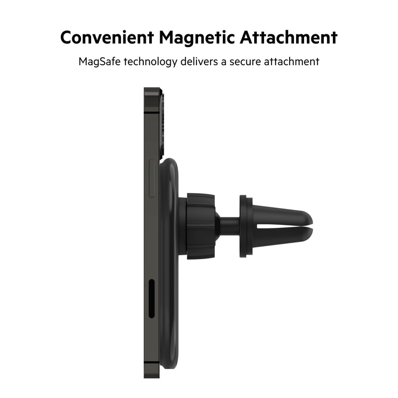 Belkin 10W Magnetic Wireless Car Charger, Vent Mount, No Adapter | iPhone 17/16/15/14, Pixel 10 compatible, no power adapter included, hands-free driving, vent mount No Power Supply Included