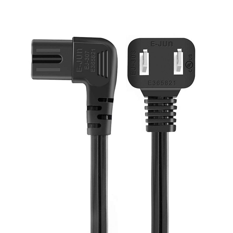 CableCreation 2-Pack 10 Feet Angled 2-Slot Non-Polarized Angle Power Cord (IEC320 C7 to Nema 1-15P), 3M/Black 10ft/2-Pack