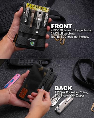 VIPERADE VE4 Tool Pouch, Nylon Pocket Organizer with 2 Pockets and 4 Small Tool Storage EDC Gears, Best Gift to Keep Organized, Hold Your Flashlight/Pocket Knife, Tactical Pen, Notebook Black Camo