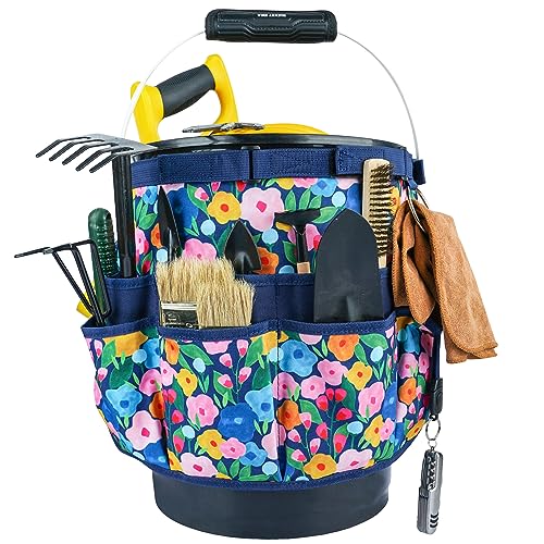 MELOTOUGH Bucket Caddy Organizer Bucket Tool Organizer for Garden Tools Fit 3.5 to 5 Gallon Bucket (Blue Flower) Blue Flower