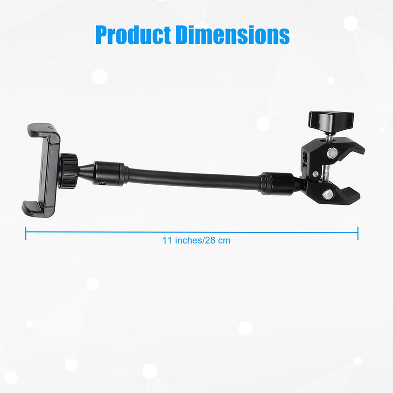 Mic Stand Phone Holder, Aluminum Alloy Clamp Flexible Gooseneck Arm Phone Holder for Microphone Stand Ring Light Tripod Pole Tube Rod Desk Table, for iPhone, Samsung Galaxy, and Any Smartphones