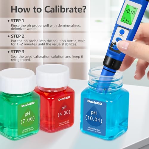 pH Calibration Buffer Solution Kit pH 4.00/7.00/10.01, for Precisely Calibrate pH Meter and pH Tester, Plus 30ml KCL pH Probe Storage Solution pH 4.00/7.00/10.01 Solution