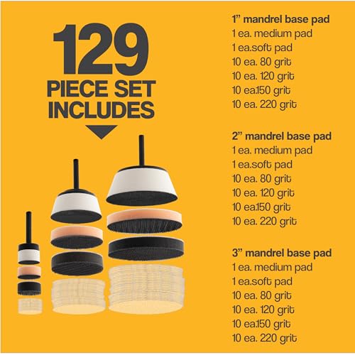 Bowl Curved & Flat Surface Mandrel with Round Sanding Disc Kit - 129 Piece Round 129 Piece Kit