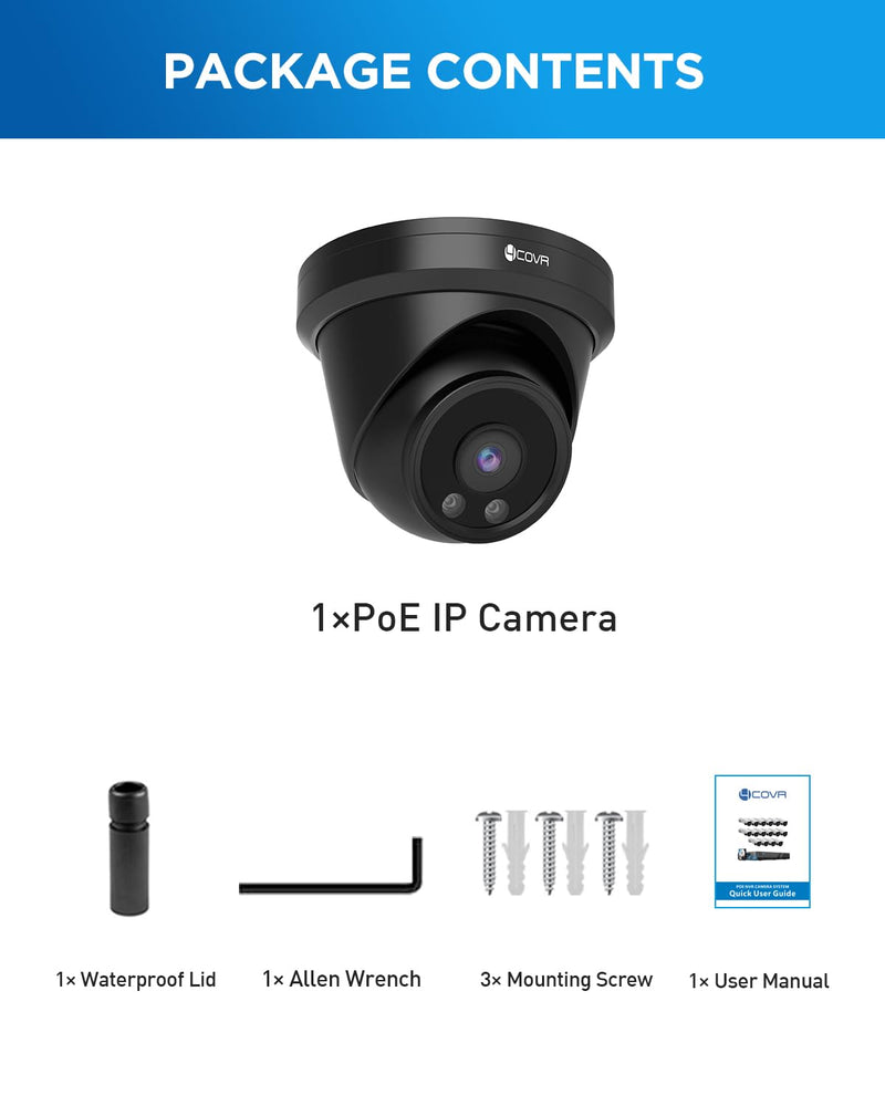 4COVR 4K 8MP PoE Security IP Camera, Outdoor Wired Surveillance Video Camera with Audio, Smart Human/Vehicle Detection, 110° Wide Angle 100ft IR Night Vision, 2.8mm Lens, IP67 Weatherproof, LY97AB8MA Black