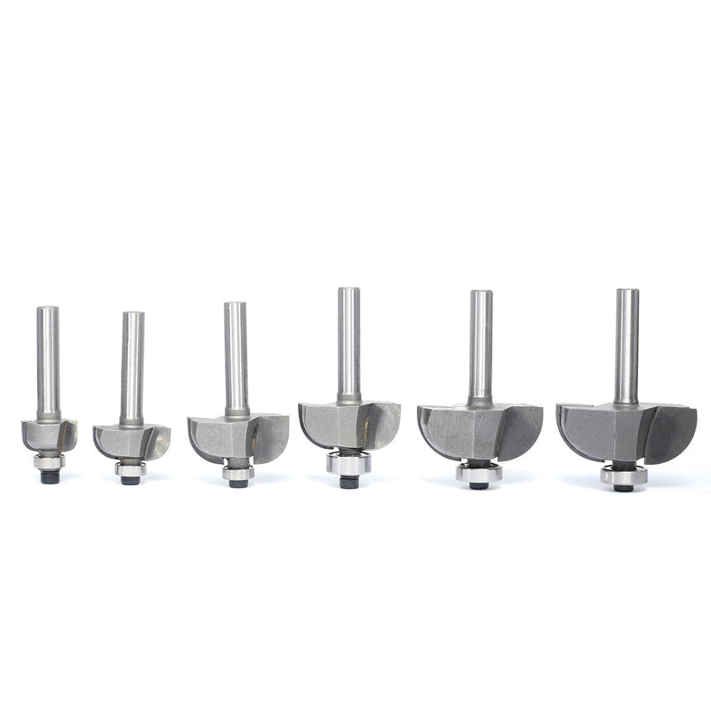 6pcs Cove Router Bit Set,1/4" Shank,Radius 1/8",3/16",5/16",3/8",7/16", and 1/2",Cove Edging Cutter for Wood Edge Profiling,Molding 1/4"x 6pcs