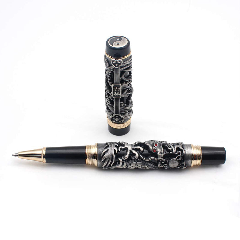 3D Jinhao Dragon Rollerball Pen Phoenix pattern Business Pens Ancient silver and black
