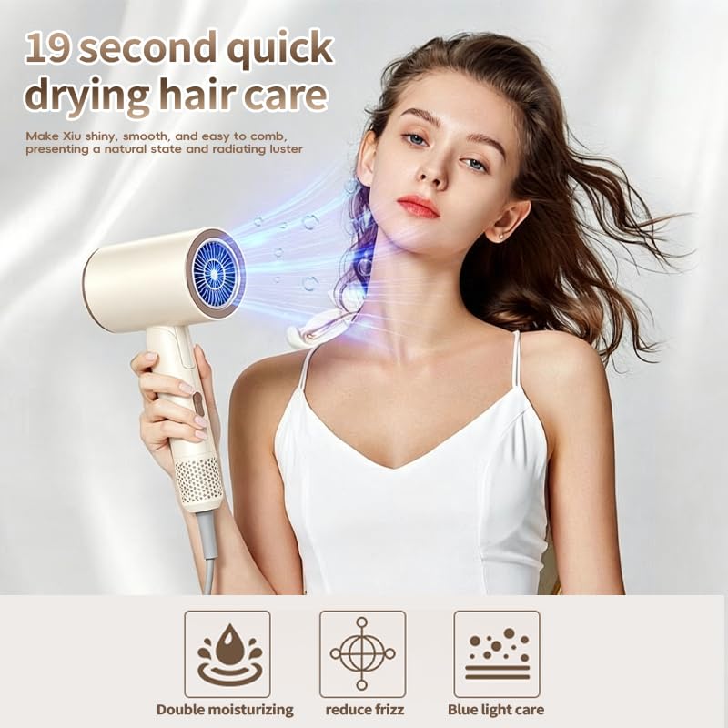 Professional Ionic Hair Dryer with Concentrator, Lightweight Fast Drying Blow Dryer for Curly & Straight Hair, Travel Hairdryer with 3 Heat/2 Speed Settings & Cool Shot Khaki