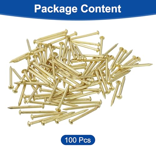 uxcell 100Pcs Small Hardware Nails, 2 x 25mm Brass Round Head Nail Common Finishing Nail for Household Woodworking Picture Hanging DIY Projects, Gold 100