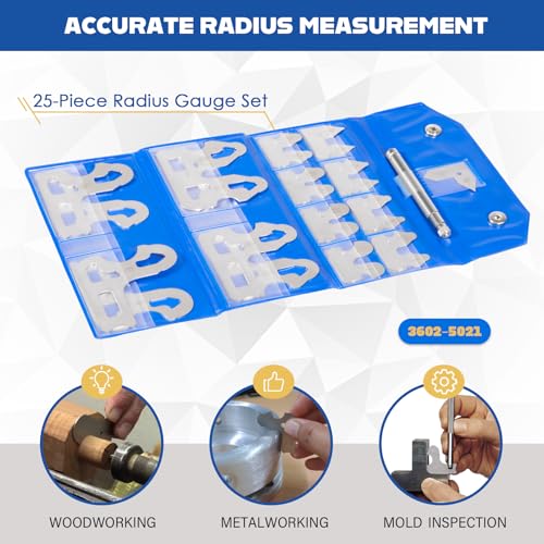 25 Pc Radius Gauge Set 1/64''-1/2'' Gauges with Holder, 3602-5021 25