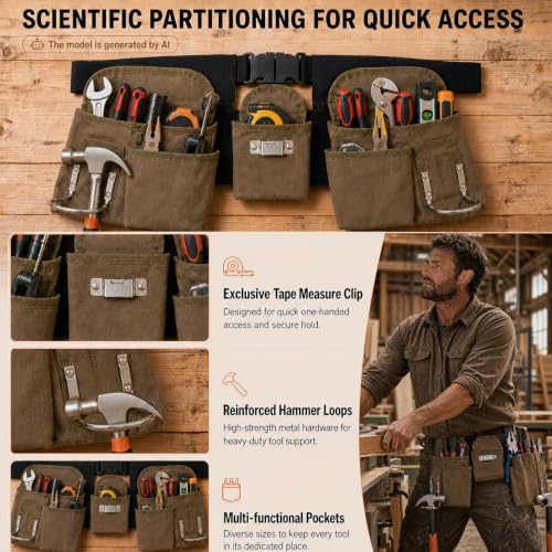 Waterproof Waxed Canvas Tool Belts for Men with 19 Pockets, Tear-resistant