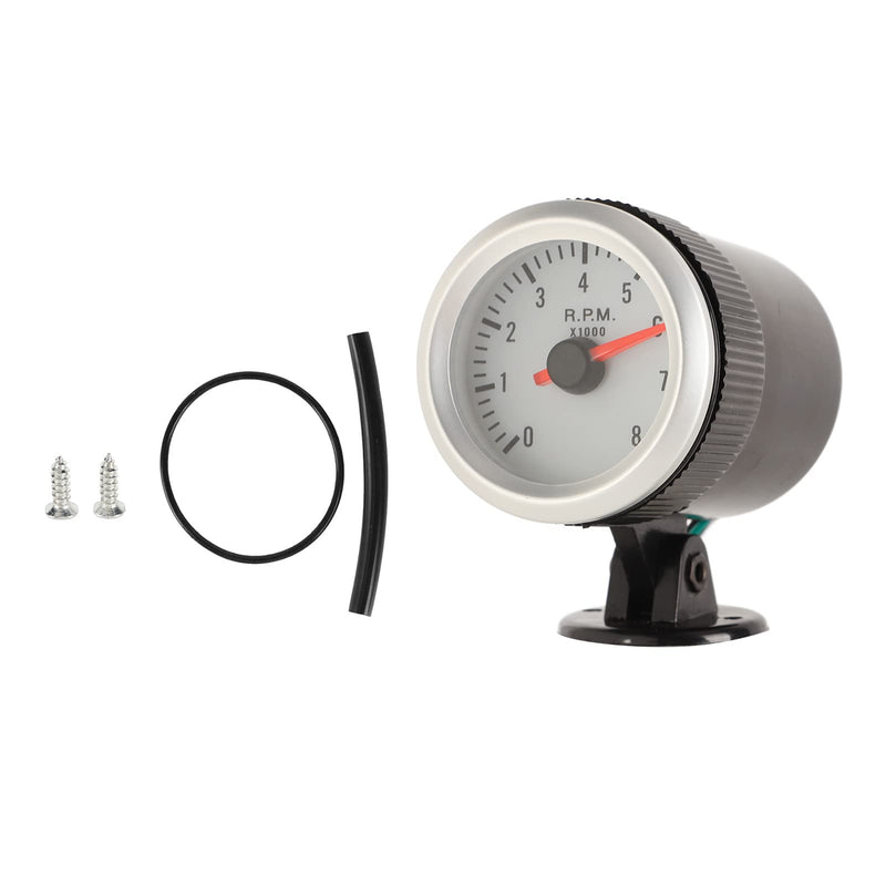 Pointer Tachometer,2in 52mm LED Tachometer Red Pointer White Dial Backlight for 1 4 6 8 Cylinder Gasoline Vehicles