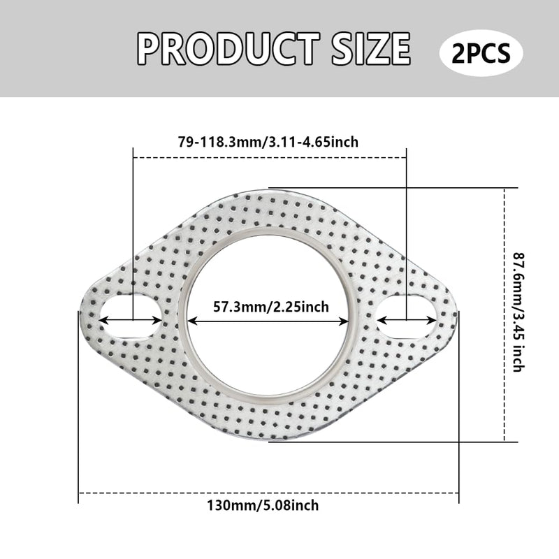 2PCS Car Exhaust Gasket,2.25" 2-Bolt Exhaust Flange Gasket Car Accessories,Professional Exhaust Manifold Gasket Made of High Temp Gasket Material (2.25 inch) 2.25inch