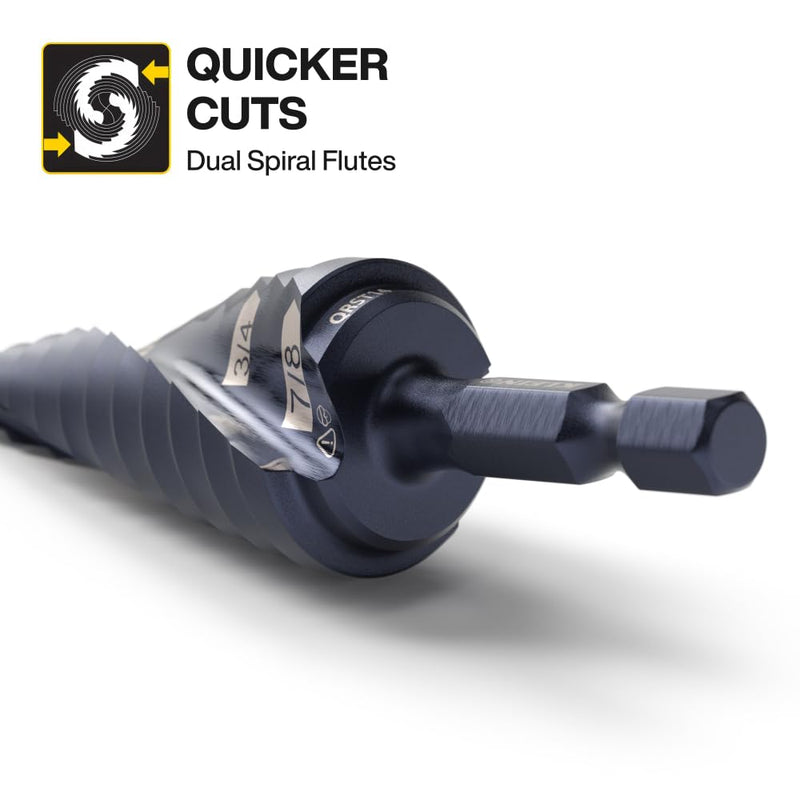 Klein Tools QRST2S Quick-Release Step Bit Set, 3-Piece, Durable Aluminum Titanium Coating, Impact-Rated Hex Shank