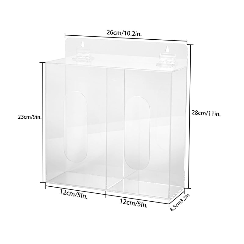 Wall Mounted Glove Dispenser, Hairnet Shoe Cover Dispenser，Acrylic Glove Box Holder, Clear (for 2 Boxes)