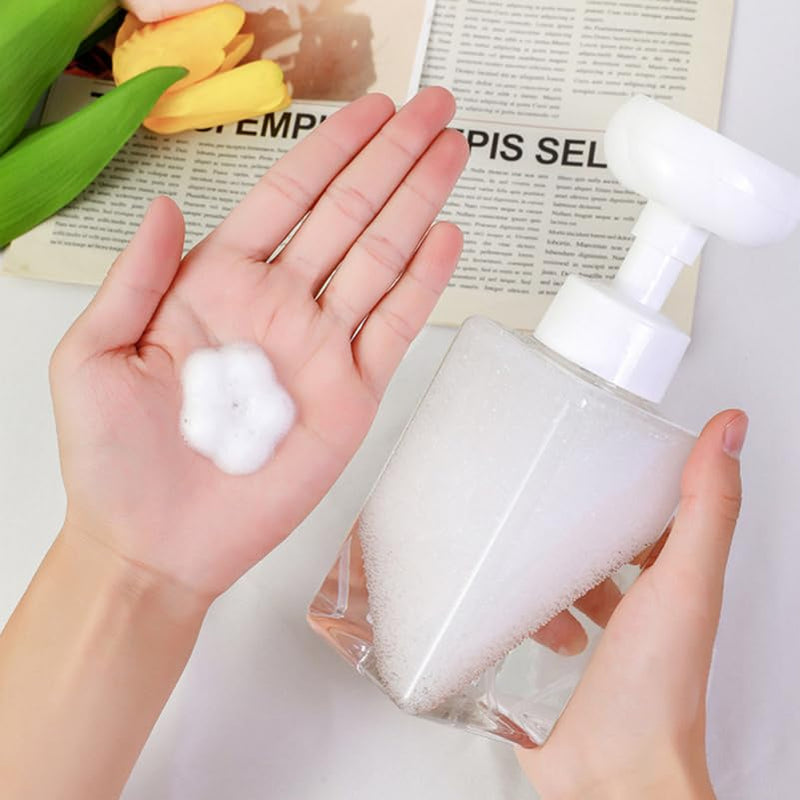 Foaming Soap Dispenser Bottles Flower Shape Foam Pump Bottles Clear Soap Dispenser Bathroom Refillable Pump Bottle for Liquid Hand Dispenser