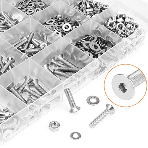 HELIFOUNER 1280 Pieces M2 M2.5 M3 M4 304 Stainless Steel Countersunk Head Socket Cap Metric Screws Bolts Washers Nuts Hardware Assortment Kit with Hex Wrenches ['M2/M2.5/M3/M4']