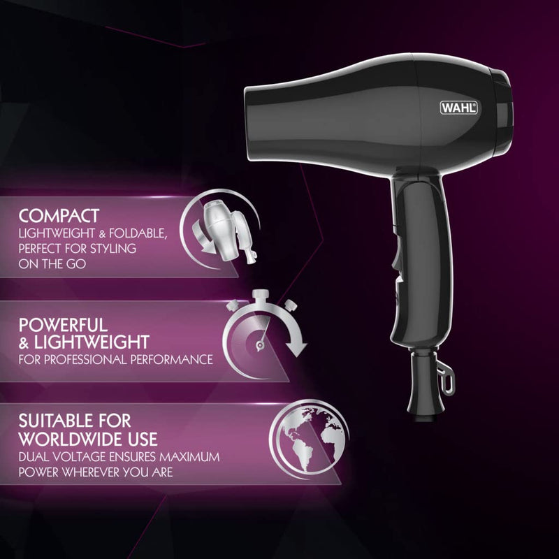 Wahl Compact Foldable Travel Hair Dryer with Worldwide Voltage