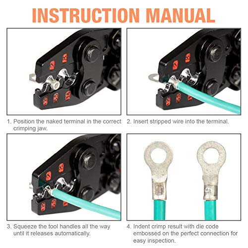 iCrimp Non Insulated Terminal Crimper, AWG 22-6 Ratchet Wire Crimper Tool for Battery Cable Terminal, Copper Butt Connector, Splice Wire Connectors IWS-16 AWG22-6