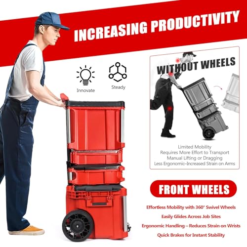 Flip-Up Swivel Caster Wheel for Packout Rolling Toolbox, Upgraded Front Wheel Kit with Locking Brake, Accessories Compatible with Milwaukee Packout, 200 lbs Capacity