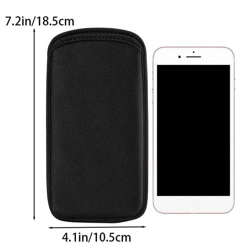 2 PCS Neoprene Cell Phone Sleeve, Shock-Absorbing Scratch-Proof Phone Pouch Bag, Protective Pouch for Mobile Phones, Portable Cell Sleeves for Outdoor Sports Travel Large Smartphone Black 2pcs