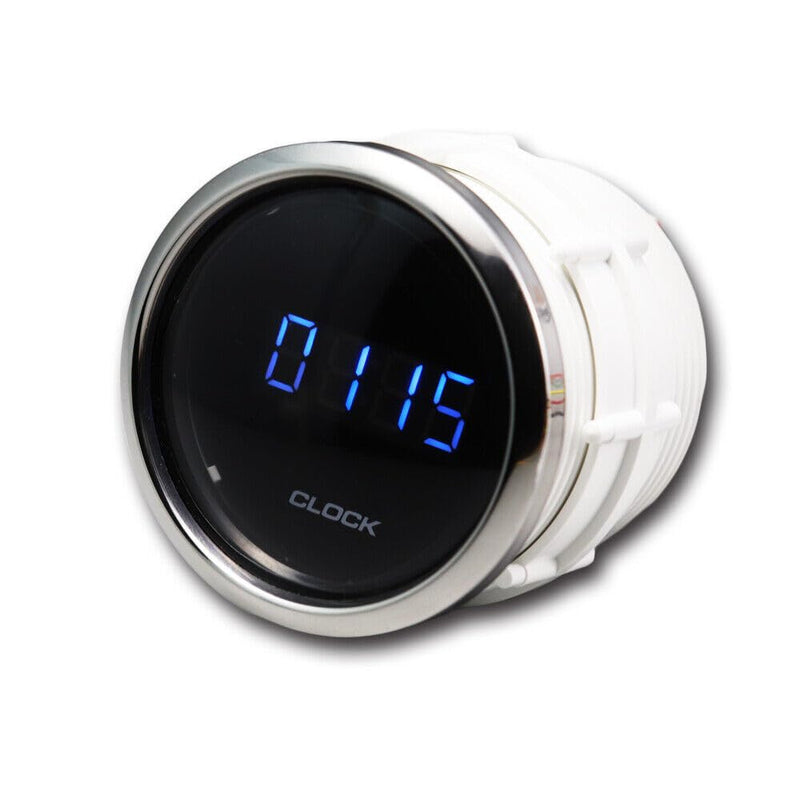 MOTOR METER RACING MGS Series 52mm 2-1/16" Digital Clock Gauge 0~24 Hour Format Black Dial Blue LED Display 12/24 Volt Waterproof 24 Hour Format