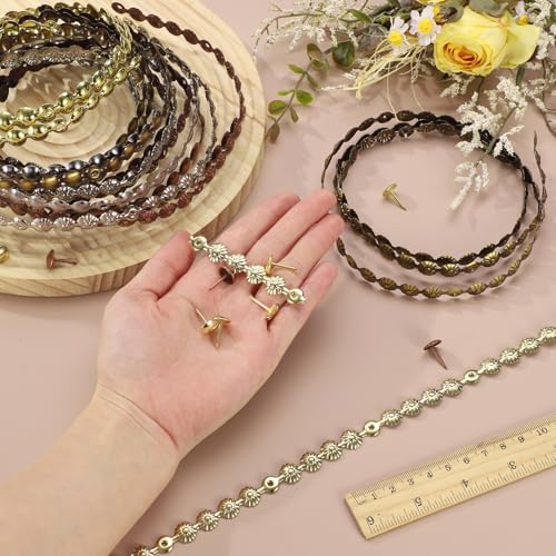 uxcell 2 Pcs Upholstery Tacks Strips, 3.28ft Decorative Nails Strips D11mm Glossy Nail Trims for Furniture Sofa Headboard Chair DIY Crafts with Upholstery Nails, Bronze (Flower)