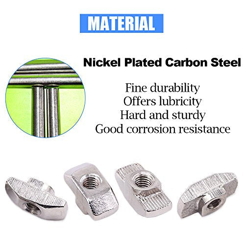 Glarks 100-Pieces 4040 Series European T Nut Assortment Kit, M3 M4 M5 Hammer Head Drop in T Slot Nuts for 40 Series Aluminum Profile - Nickel Plated Carbon Steel