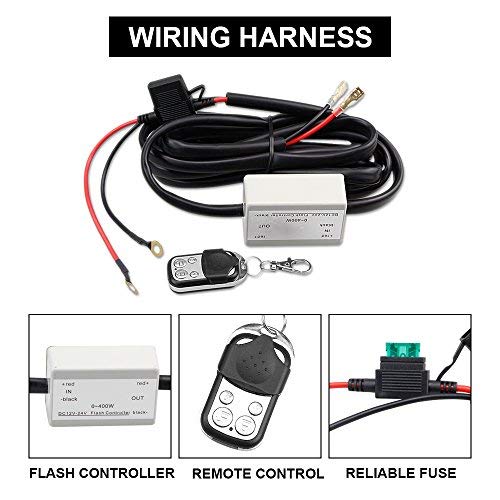 LEADTOPS Heavy Duty LED Light Bar 400Watts Load Wiring Harness Wireless Strobe Wiring Kit ON-OFF-Strobe RF Remote Control Switch for 12V Car Truck Work Light Driving Light