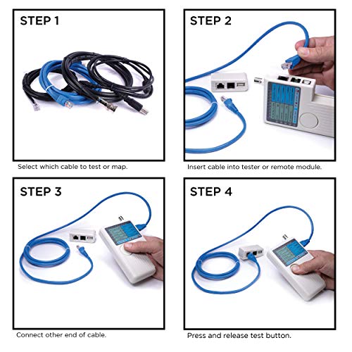 THE CIMPLE CO Universal Network Cable Tester Tool - 4-in-1 Wire Multi-Tester - Tests BNC, RJ45, RJ11, and USB Cables for Phones, Ethernet, and Audio/Video Signals