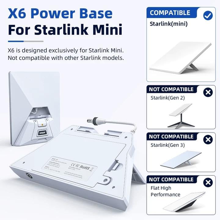 XTAR X6 Swappable Battery Power Base for Starlink Mini,Foldable Stand, 18-25.2V Direct DC Output, Portable Off-Grid Power Solution for RV/Camping/Emergency(X6 Power Base(No Battery)) X6 Power Base(No Battery)