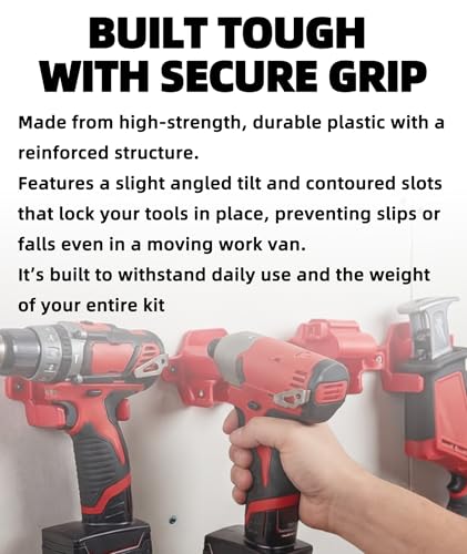 Tool Holders and Battery Holder Wall Mount for Milwaukee M12 12V Tools – All-in-One Organizer Kit with Screws for M12 Drill, Impact Driver, Hackzall, Multi-Tool – Fits Workbench, Van, Toolbox