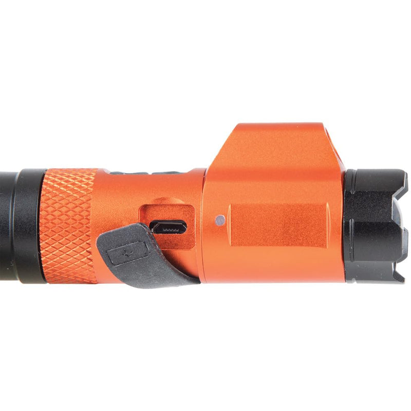 KLEIN TOOLS 56040 Magnetic LED Flashlight, 350 Lumen Rechargeable Flashlight, Twist Focus, Laser Pointer, Hands-Free, USB Charging Cable, for Work and Outdoor