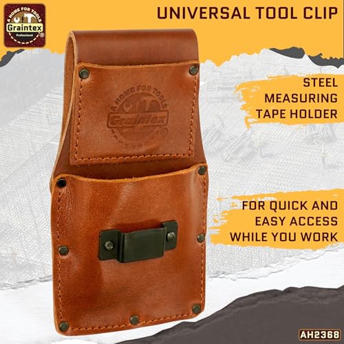 Graintex Ambassador Series Measuring Tape Holder Top Grain Leather, Measuring Tape Clip, Leather Tool Holster, Construction Workers, Electricians, Contractors Chestnut Brown