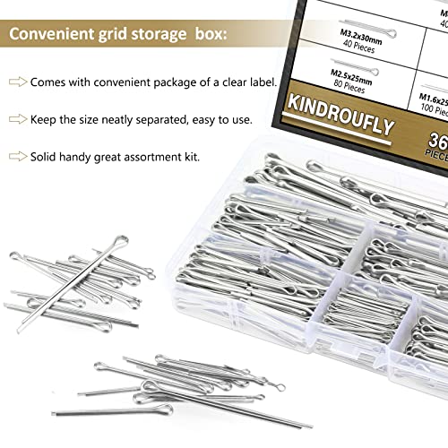 360 Pieces 6 Sizes Cotter Pins Assortment Kit, 304 Stainless Steel 360