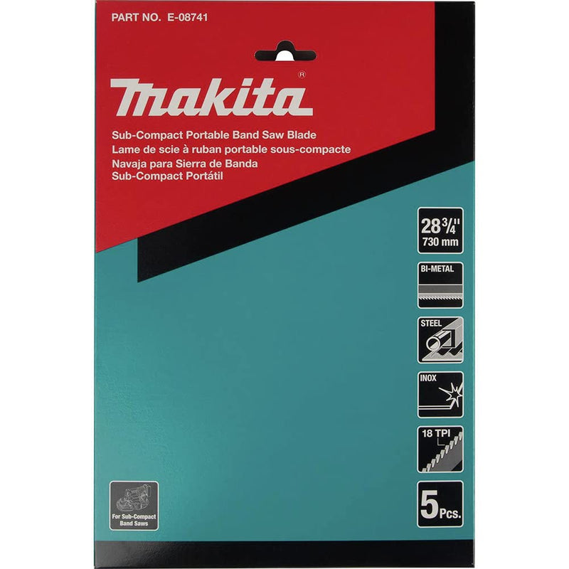 Makita E-08741 28-3/4" 18 TPI Bi-Metal Sub-Compact Portable Band Saw Blade, 5/pk