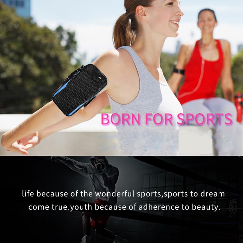 Sports Armband Phone Holder Sweatproof Large Capacity Arm Band for Jogging Running Walking Smart Phone Holder Armband (Blue)