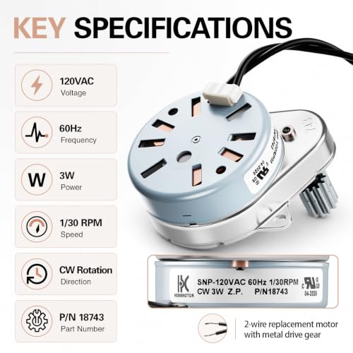 18743 Timer Motor Fit for Fleck 5600 2500 2510 2750 9000 9100 9500 3200 3210 Control Valve with Mounting Screws, 120V 60Hz 3W Time Motor Replace 18743-1, 13400, 13944