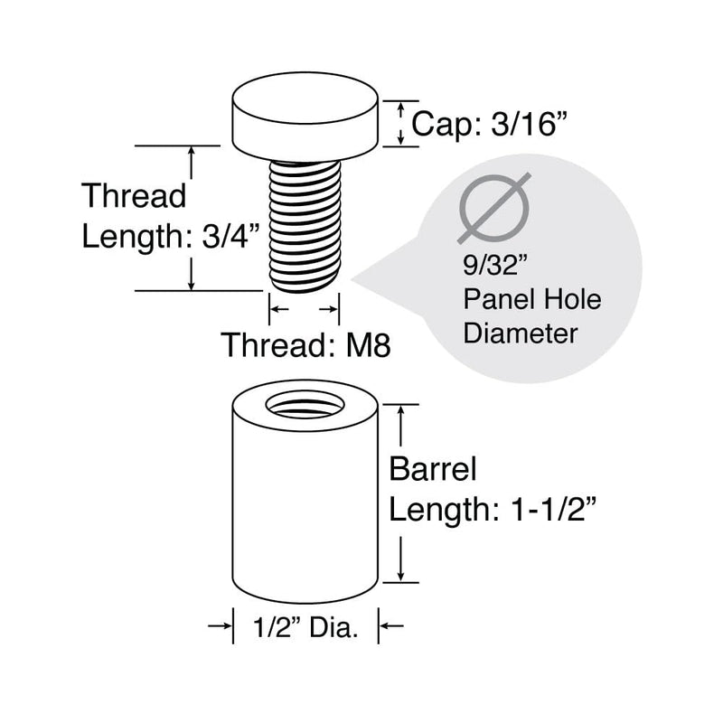 Stainless Steel Standoff 1/2 Inch Diameter x 1-1/2 Inch Barrel Length Brushed Finish for PVC, Glass and Acrylic Sign Stand Off Wall Anchors and Screws 20 Piece Store/Restaurant Pack 20 Piece Pack