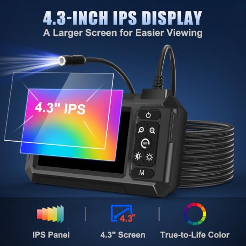 Endoscope Camera with Light, 1080P HD Borescope with 4.3" IPS Screen
