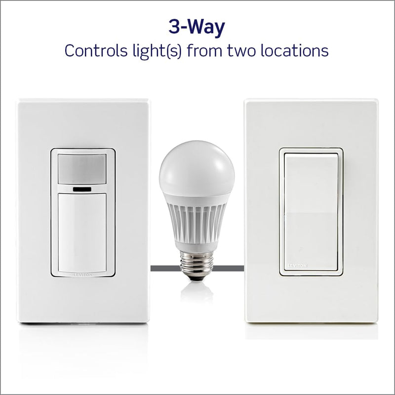 Leviton Motion Sensor Light Switch, Motion Activated, Auto-On/Auto-Off or Manual-On, 5A, No Neutral Wire Required, Single Pole or 3-Way, DOS05-1LZ, White/Ivory/Light Almond