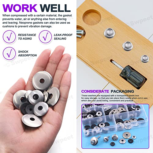 Swpeet 280Pcs 8 Sizes #8#10#12#14 Stainless Steel Neoprene EPDM Bonded Sealing Washers Gasket Assortment Kit, Rubber Bonded Sealing Washers for 8# 10# 12# 14# Screws Assortment Kit (280PCS)