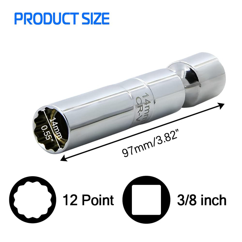 A ABIGAIL 14mm Thin Wall Swivel Magnetic Spark Plug Socket 3/8 Inch Drive 12-Point Spark Plug Socket Removal Tool Compatible with Motorcycle, Car, SUV, BMW, Nissan, Mini, Mercedes